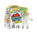 Babypakke med stableklosser, bamse og 3 babybøker