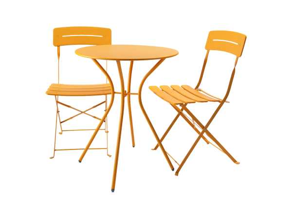Honninggult cafésett med bord og 2 stoler
