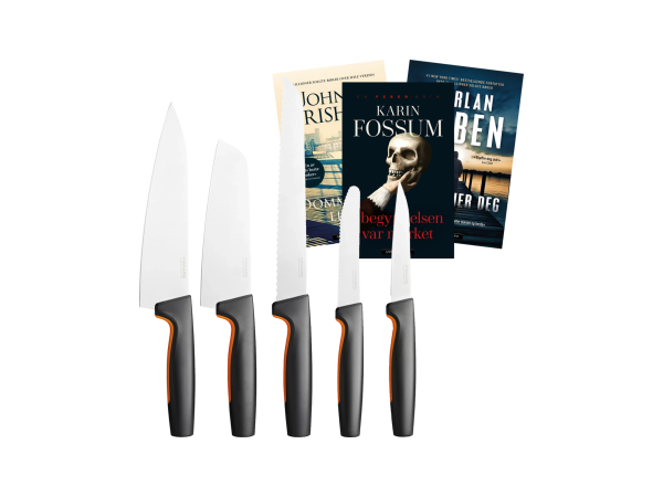 Fiskars knivsett og 3 krimbøker