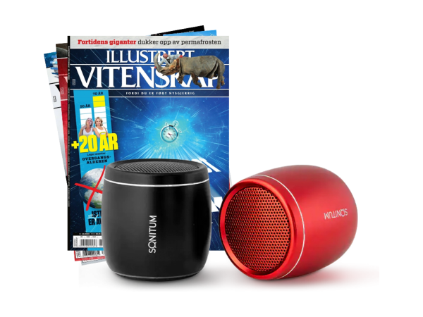Sonitum Bluetooth-høyttaler og 2 nummer av Illustrert Vitenskap