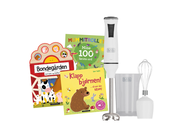 Stavmiksersett og 3 babybøker